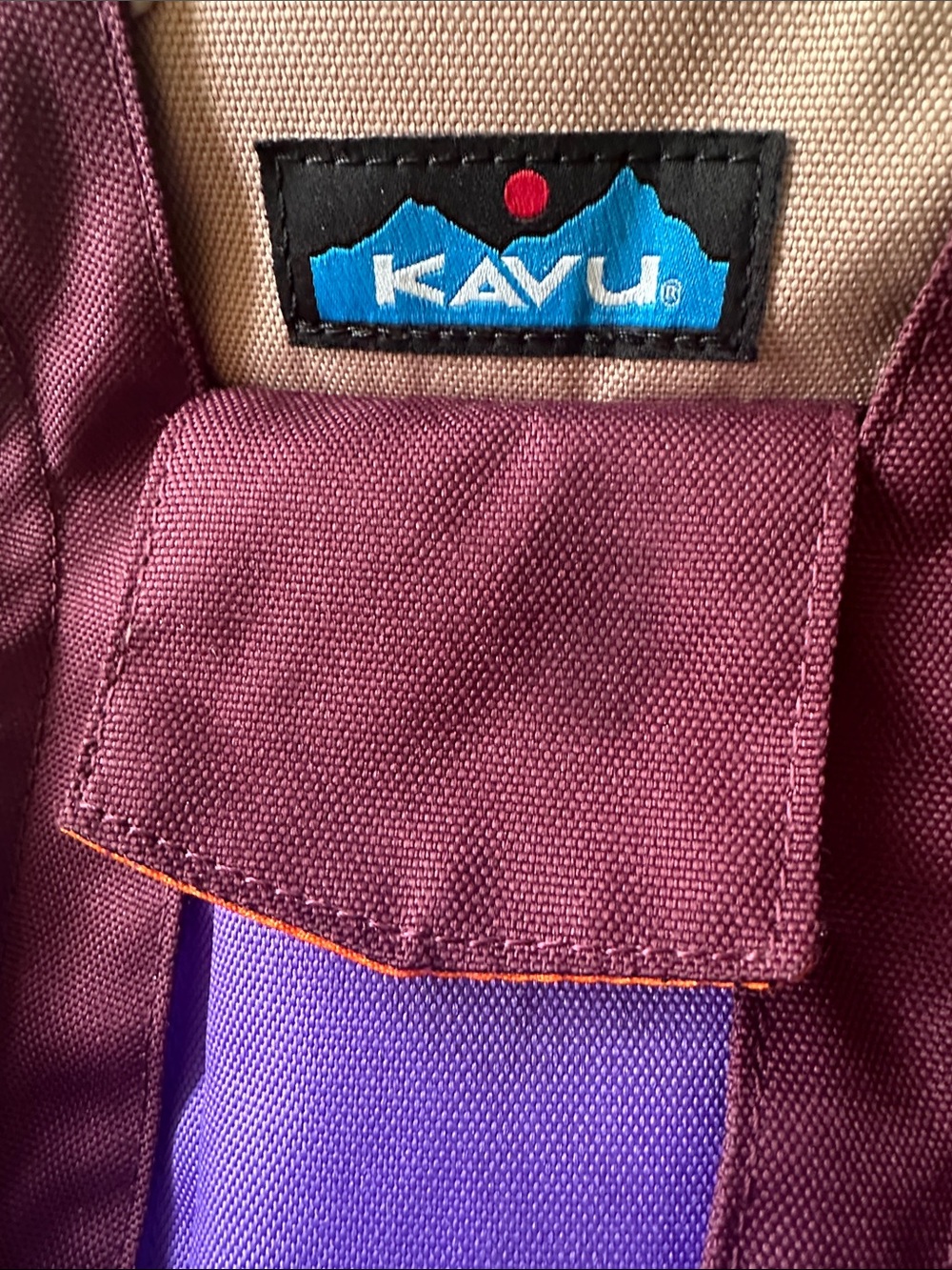 Kavu Burgundy Sling Bag with Purple Pocket and Orange Rope Strap - Picture 3 of 3